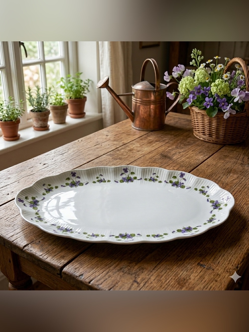 KAISER Romantica Viola Oval Relish Platter 9 1/4" Purple Floral W. Germany